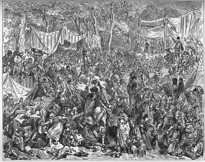 Arrivee de Don Quixote ved bryllupet til Camache - fra "Don Quixote de la Mancha" av Miguel Cervantes (1547-1616) (Don Quixote) - Tresnitt etter tegning av Gustave Dore av Gustave Dore