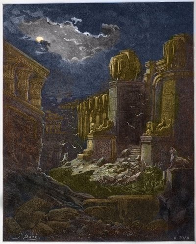 Babylon ruin - The Fall of Babylon - Babylon in Ruin (vision of Saint John) - Engraving in “The Bible illustree” by Gustave Dore (1832-1883) - Engraving from “” The Dore Bible”” av Gustave Dore