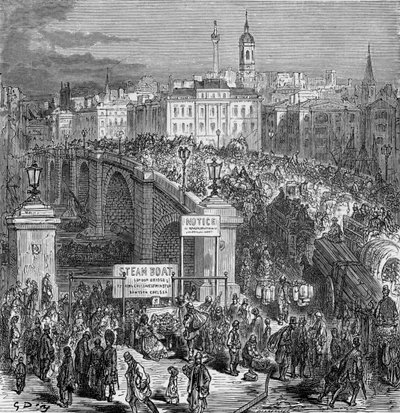 Travel scene på London Bridge, 1872. av Gustave Dore