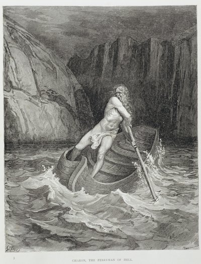 Charon, the Ferryman of Hell, fra The Divine Comedy (Inferno) av Dante Alighieri (1265-1321) gravert av Stephane Pannemaker (1847-1930) ca. 1868 av Gustave Dore
