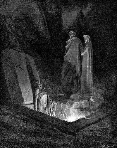 Dante og Virgil ser inn i infernoet, 1863. av Gustave Dore