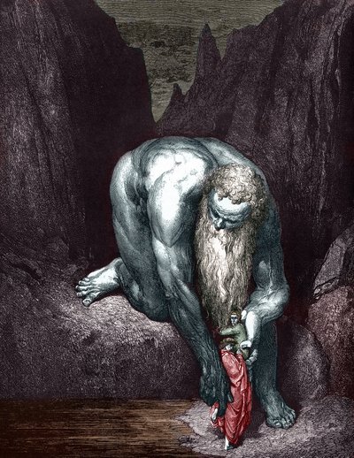Dante og Virgil møter Giant Anthee, illustrert av Gustave Dore av Gustave Dore