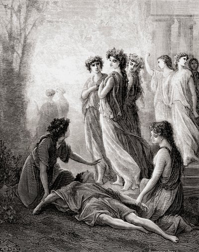 Daphnis et Alcimadure, fra en utgave av slutten av 1800-tallet av Fables de La Fontaine (tregravering) av Gustave Dore