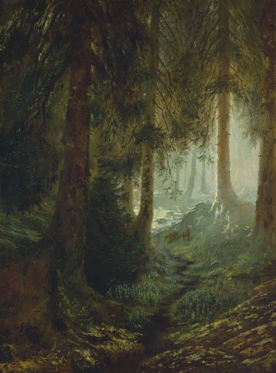 Hjort i et skogslandskap av Gustave Dore
