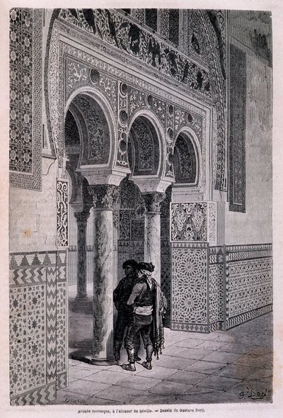 Detalj av arkaden til Alcazar i Sevilla - av Doré, i "" Tour du Monde"", 2. sem. 1866. av Gustave Dore