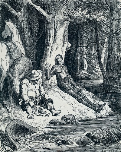 Don Quijote og Sancho Panza i illustrasjon, av Gustave Dore 