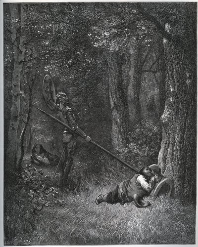 Don Quixote awakening Sancho Panza - fra "Don Quixote de la Mancha" av Miguel Cervantes av Gustave Dore