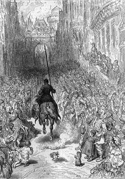 Tegning av Gustave Dore (1832-1883) til diktet "" Furious Roland"" ("Orlando furioso") (1500-tallet) av Ludovico Ariosto, kjent som Ariosta. Gravering i "" Le Journal de la jeunesse"" av Gustave Dore