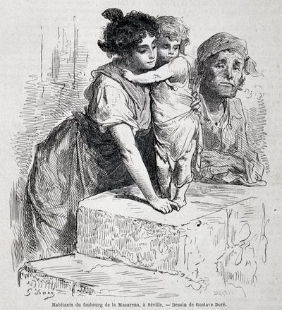 Familie til forstaden Macarena i Sevilla - dess. av Gustave Doré, i "" Le Tour du monde", 2. uke 1865. av Gustave Dore