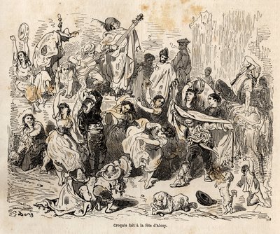 Fester av Saint George, skytshelgen for byen Alcoy, skisse laget på den livlige Gustave Dore (1832-1883), for å illustrere hans reise til Spania, i 1862, med Ch. Davillier. Gravering i "" Le tour du monde"", redigert av Edouard Charton av Gustave Dore