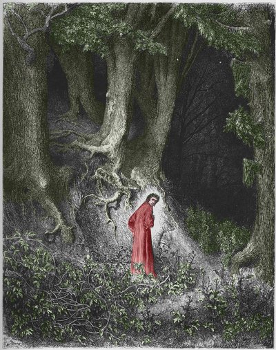 Første helvetesang: poeten Dante befinner seg i en skog. Illustrasjon av Gustave Dore av Gustave Dore