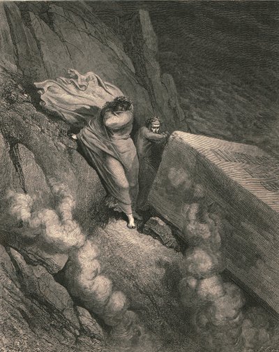 Fra den dype avgrunnen, bak lokket til et stort monument, sto vi pensjonert, c1890. av Gustave Dore