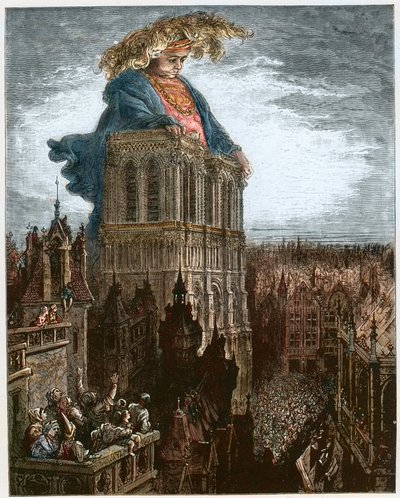 Gargantua on the towers of Notre-Dame at Paris - Gargantua resting on the towers of the Church of Notre-Dame at Paris - illustration from 