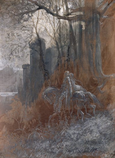 Geraint og Enid Ride Away, 1868 (gouache og wc på papir) av Gustave Dore