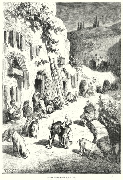 Sigøynergrotter nær Granada (gravering) av Gustave Dore