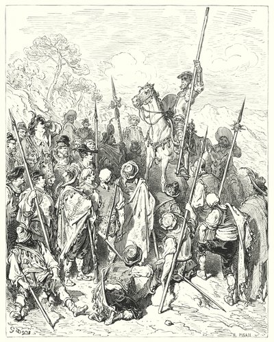 Gustave Dores Don Quijote: "I henhold til våpenloven skader dere dere virkelig ved å tenke dere selv krenket" (gravering) av Gustave Dore