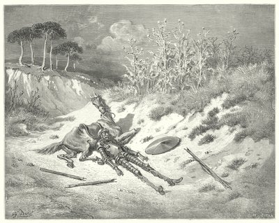 Gustave Dores Don Quijote: "Akk! hvor er du, kjære dame, at du for min ve ikke stønner?" (gravering) av Gustave Dore