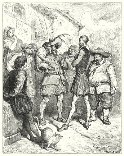 Gustave Dores Don Quijote: "Ved disse ordene sto Don Quijote forbløffet" (gravering) av Gustave Dore