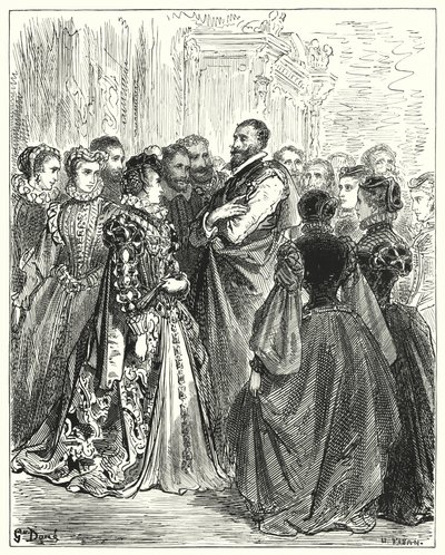 Gustave Dores Don Quijote: "Don Antonios kone hadde invitert flere av vennene sine til et ball for å hedre gjesten hennes" (gravering) av Gustave Dore