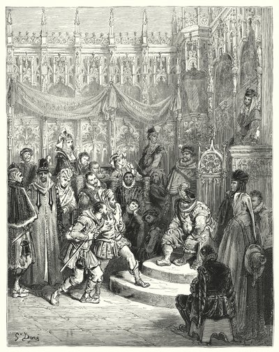 Gustave Dores Don Quixote: "Guvernør Sancho Panza administrerer rettferdighet" (gravering) av Gustave Dore