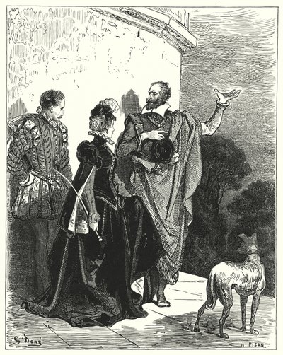 Gustave Dores Don Quijote: "Han gjorde hertugen og hertuginnen kjent med følelsene hans og ba om å få lov til å reise" (gravering) av Gustave Dore