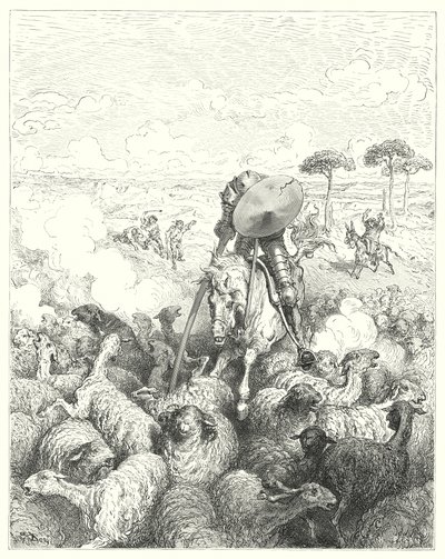 Gustave Dores Don Quijote: "Han ladet skvadronen av sauer" (gravering) av Gustave Dore