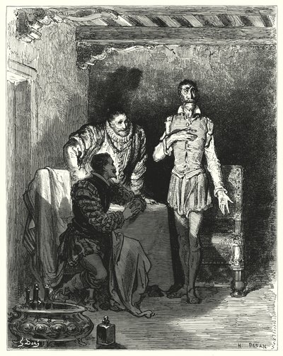 Gustave Dores Don Quijote: "Han fortalte herrene hele historien om at hun ble fortryllet" (gravering) av Gustave Dore