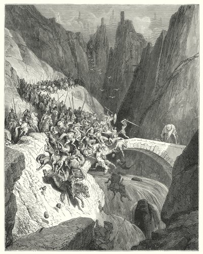 Gustave Dores Don Quixote: "Hvordan Don Diego Garcia med sin eneste styrke forsvarte passasjen av en bro mot en stor hær" (gravering) av Gustave Dore