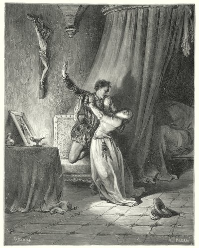 Gustave Dores Don Quijote: "Jeg er din i dette øyeblikket, vakre Dorothea: se, jeg gir deg min hånd her for å være din" (gravering) av Gustave Dore