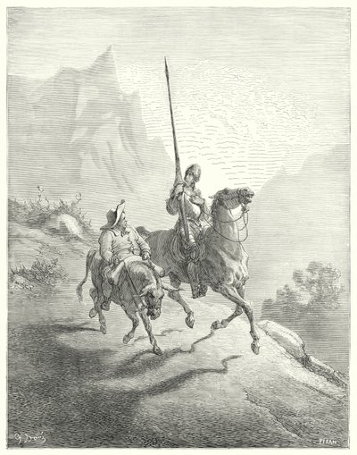 Gustave Dores Don Quijote: "Det var ennå tidlig på morgenen, da solstrålene ikke viste seg så støtende" (gravering) av Gustave Dore