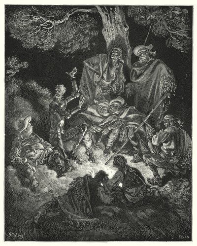 Gustave Dores Don Quijote: "Å, lykkelig alder," ropte han, "som våre første foreldre kalte gullalderen!" (gravering) av Gustave Dore