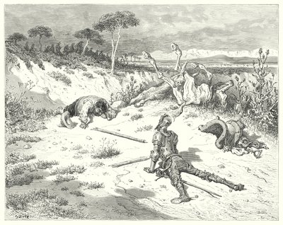 Gustave Dores Don Quijote: "Sancho, jeg har alltid hørt det sagt, at å gjøre en godhet mot klovner, er som å kaste vann i havet" (gravering) av Gustave Dore