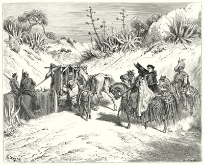 Gustave Dores Don Quijote: "Kuraten var veldig oppmerksom og trodde på ham en mann med en sunn dømmekraft" (gravering) av Gustave Dore