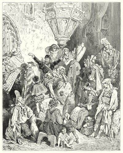 Gustave Dores Don Quijote: "Det var ikke det landet på jorden som han ikke hadde sett, og heller ikke kamp som han ikke hadde vært engasjert i" (gravering) av Gustave Dore