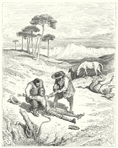 Gustave Dores Don Quijote: "De fant ut at øynene hans var lukket, som om han hadde sovnet" (gravering) av Gustave Dore