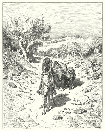 Gustave Dores Don Quijote: "De passerte den dagen, og fire til etter det, i en slik form for diskurs" (gravering) av Gustave Dore
