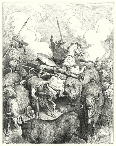 Gustave Dores Don Quijote: "De trampet dem under foten i en ubarmhjertig hastighet" (gravering) av Gustave Dore