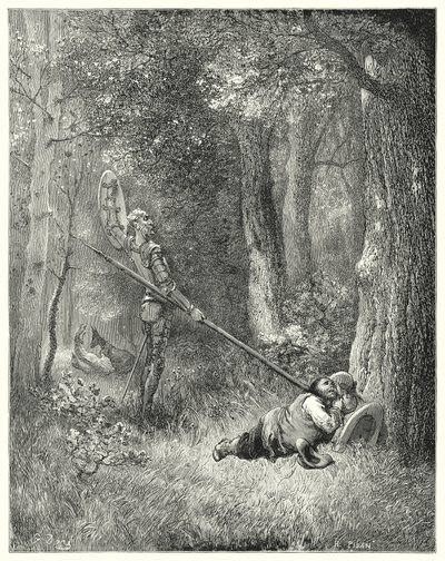 Gustave Dores Don Quijote: "Til all denne fine utformingen svarte Sancho ikke et ord" (gravering) av Gustave Dore