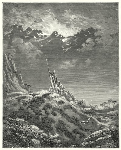 Gustave Dores Don Quijote: "Mot kongeriket Micomicon" (gravering) av Gustave Dore