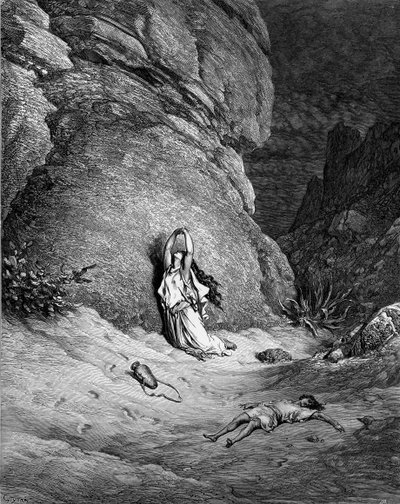 Hagar og Ismael, gravering av Doré. - Bibelen av Gustave Dore