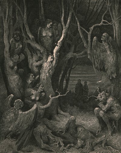 Her lager de brute harpiene reiret sitt, c1890. av Gustave Dore