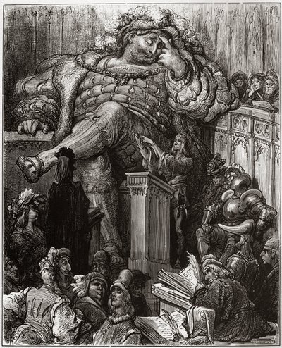 Illustrasjon av Gustave Dore for the Inestimable Life of the Grand Gargantua av Francois Rabelais - illustrasjon fra 'Gargantua and Pantagruel', av Francois Rabelais - gravering av Gustave Dore (1832-1883) av Gustave Dore