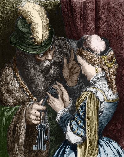 Illustrasjon for "Bluebeard" av Charles Perrault, 1893 av Gustave Dore