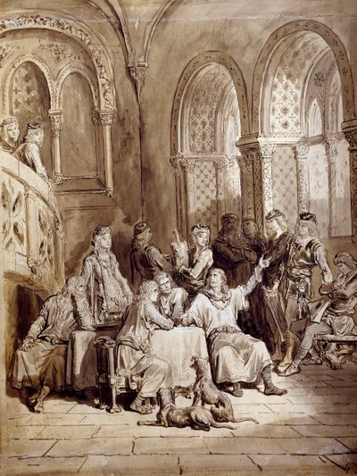 Illustrasjon for serien med dikt, Idylls of the King av Albert Tennyson (1809-1892), gravering av Gustave Dore
