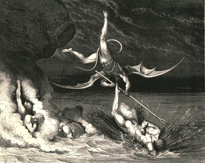 I jakten satte han derfor fart og utbrøt: Du er fanget, c1890. av Gustave Dore