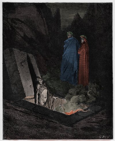 Inferno, Canto 10: Farinata degli Uberti henvender seg til Dante, illustrasjon fra "The Divine Comedy" av Dante Alighieri, 1885 av Gustave Dore