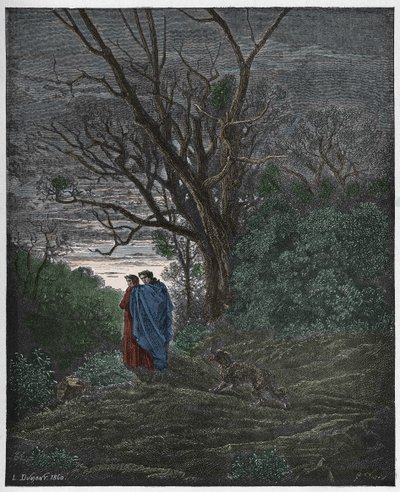 Inferno, Canto 1: Hun-ulven dukker opp, illustrasjon fra "The Divine Comedy" av Dante Alighieri, 1885 av Gustave Dore