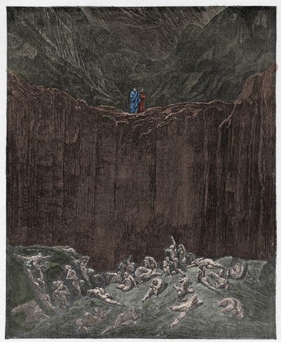 Inferno, Canto 29: Forfalskerne plaget i dalen, illustrasjon fra "The Divine Comedy" av Dante Alighieri, 1885 av Gustave Dore