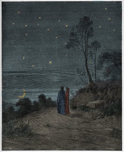 Inferno, Canto 2: Den mørkere himmelen den første natten, illustrasjon fra "The Divine Comedy" av Dante Alighieri, 1885 av Gustave Dore