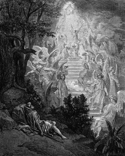 Jacobs drømmer om en trapp som fører til himmelen med Gud på toppen, 1865-1866 av Gustave Dore